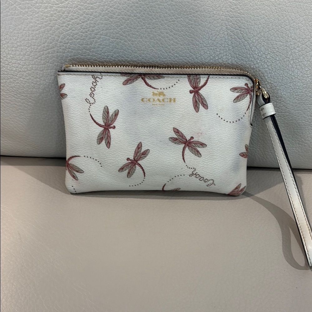 Coach White and Pink Clutch with Dragonfly Design
